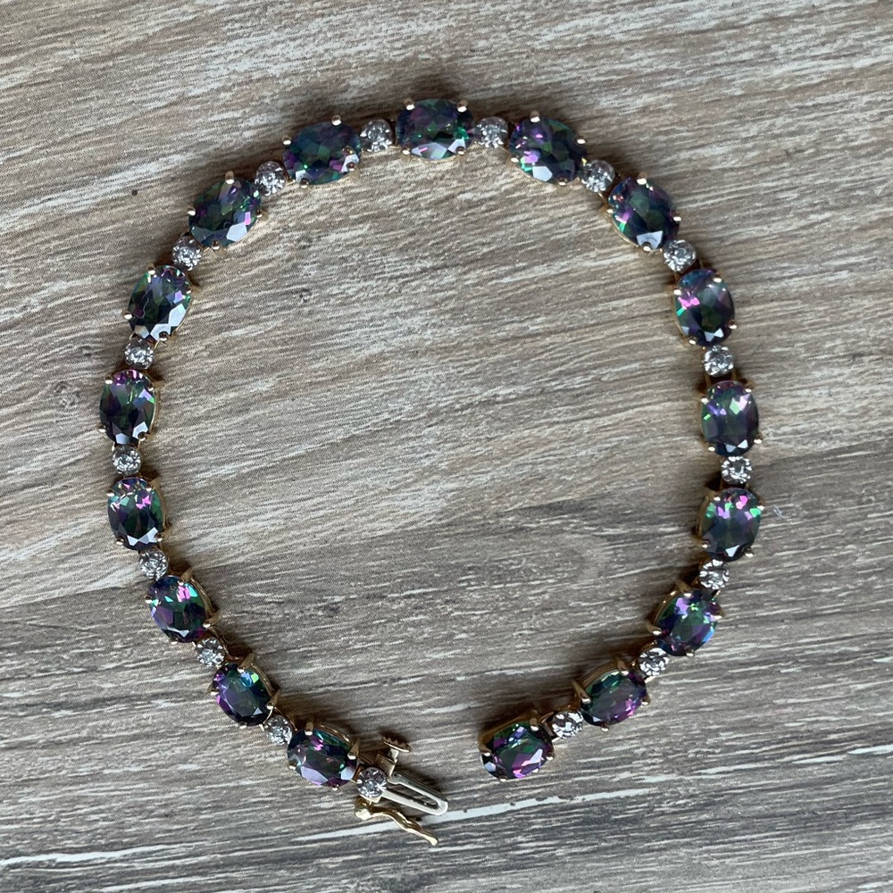 14K yellow gold 10carat Rainbow gemstone and diamond bracelet